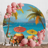 Aperturee - Aperturee Summer Beach Trees Coconut Umbrella Round Backdrop